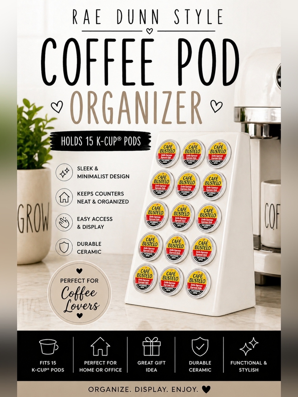 Rae Dunn Ceramic Coffee Pod Holder – Keurig Compatible Organizer